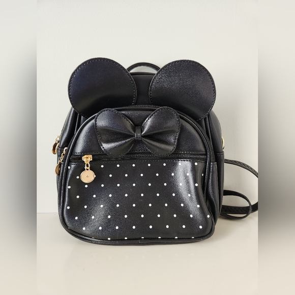 KL928 Handbags - Black Faux Leather Disney-Inspired Mini Backpack BNWT
